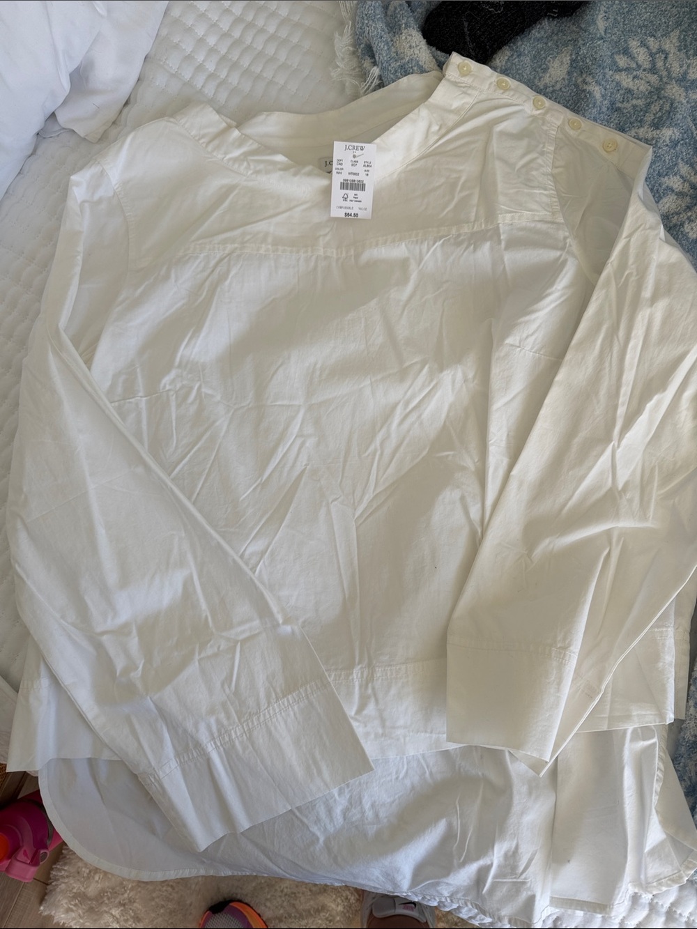 J. Crew White Button-Shoulder Cotton Shirt